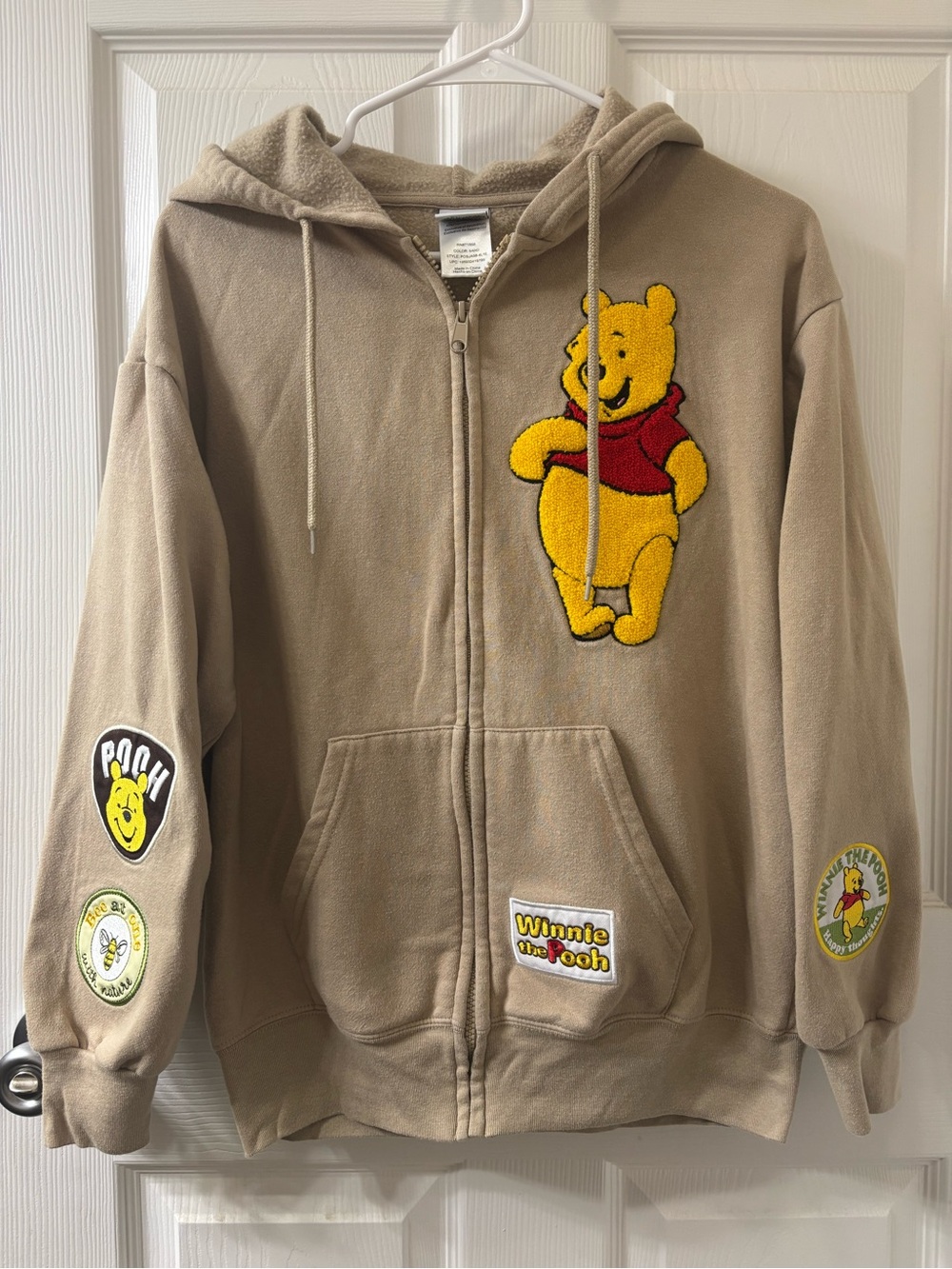Women's DISNEY Winnie The Pooh Patched Full Zip Hoodie Jacket Sz M